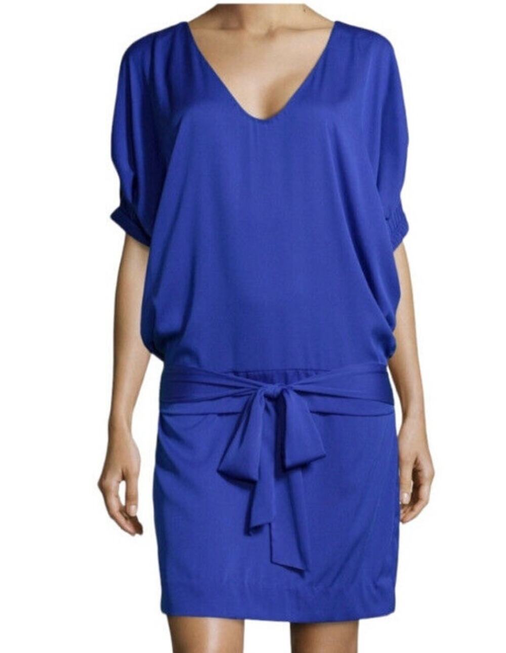 Diane Von Furstenberg Edna Silk Mini Dress Puff Sleeve Tie Waist Size 4 Blue